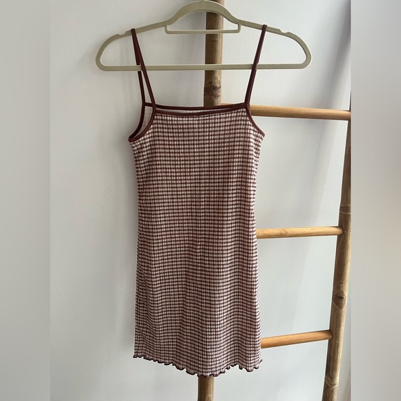 Aritzia Wilfred Jazz Mini Dress in Brown Gingham | size small - Picture 3 of 6